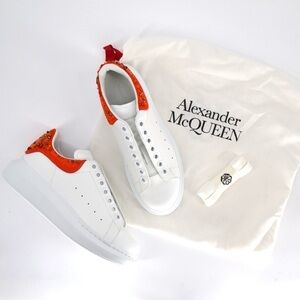 NEW Alexander Mcqueen Oversized Sneakers Sequin Beads White Red Leather Size 37